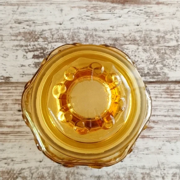 L E Smith Atterbury Scroll Imperial Glass Canister Apothecary Jar Amber Vintage - Picture 2 of 8